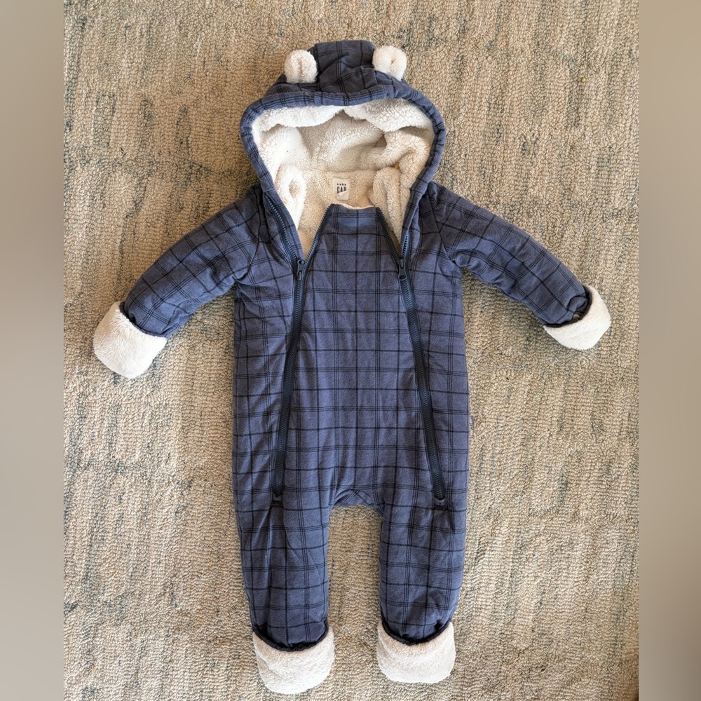 GAP Navy Plaid Sherpa-Lined Baby One-Piece